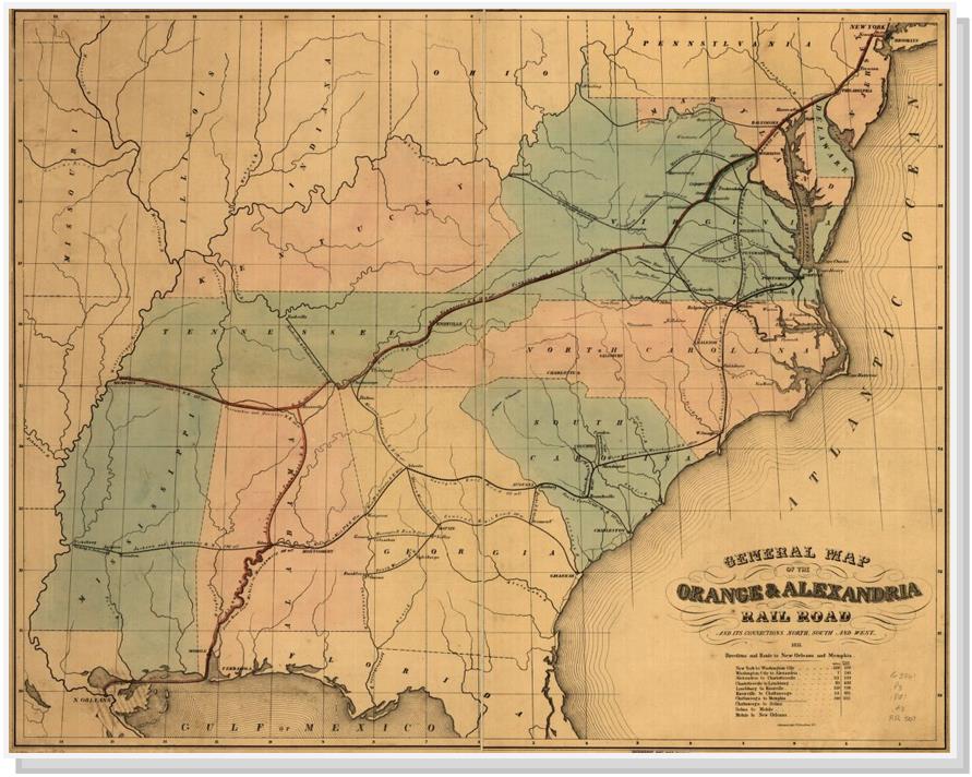 The Orange & Alexandria Rail Road 1851 - Courtesy of Library of Congress Geography & Map Division